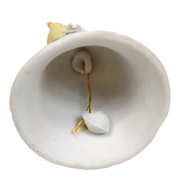 Vintage Ceramic Bell Yellow Bird with Raised Flowers by Price Products 5” Tall - Picture 4 of 7